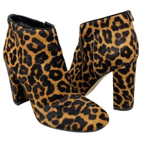 Sam Edelman Cambell Leopard Print Calf Hair Round Toe Ankle Boots - Size 8.5 - Picture 1 of 10